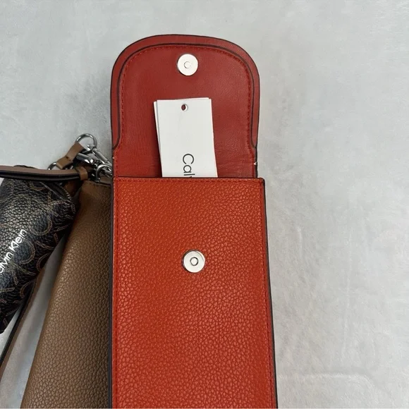 Calvin Klein Women's Bella Multi Crossbody Purse Wallet Coin Pouch Red Brown - Picture 5 of 16
